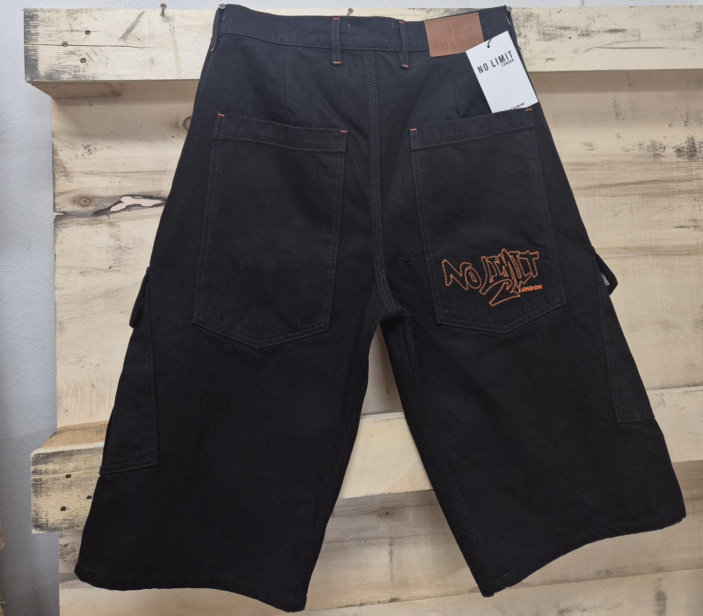 Men's Combat Baggy Denim Shorts Dark Brown 3 Quarter No Limit London 104 S