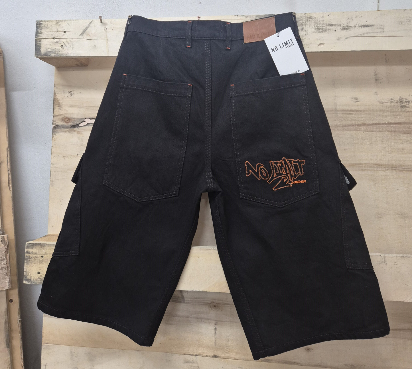 Men's Combat Baggy Denim Shorts Dark Brown 3 Quarter No Limit London 104 S