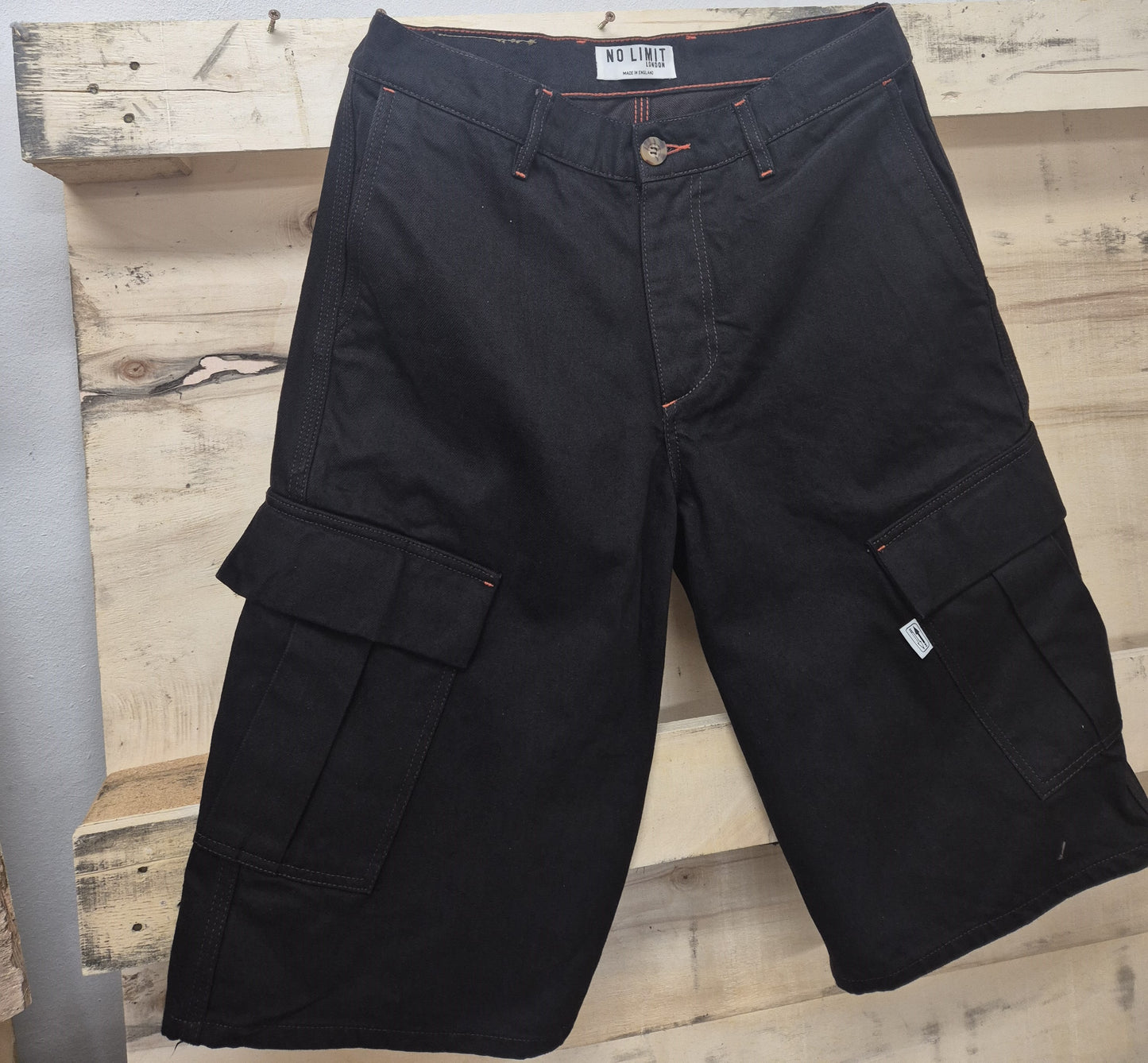 Men's Combat Baggy Denim Shorts Dark Brown 3 Quarter No Limit London 104 S