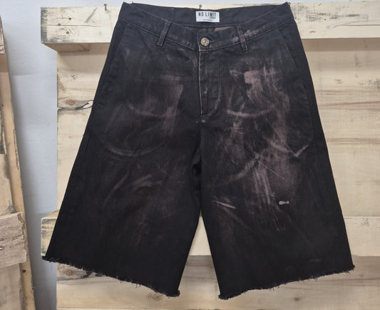 Men's Denim 3 Quarter Length Baggy Bleached Effect Barrow Frayed Shorts Dark Chocolate   1015
