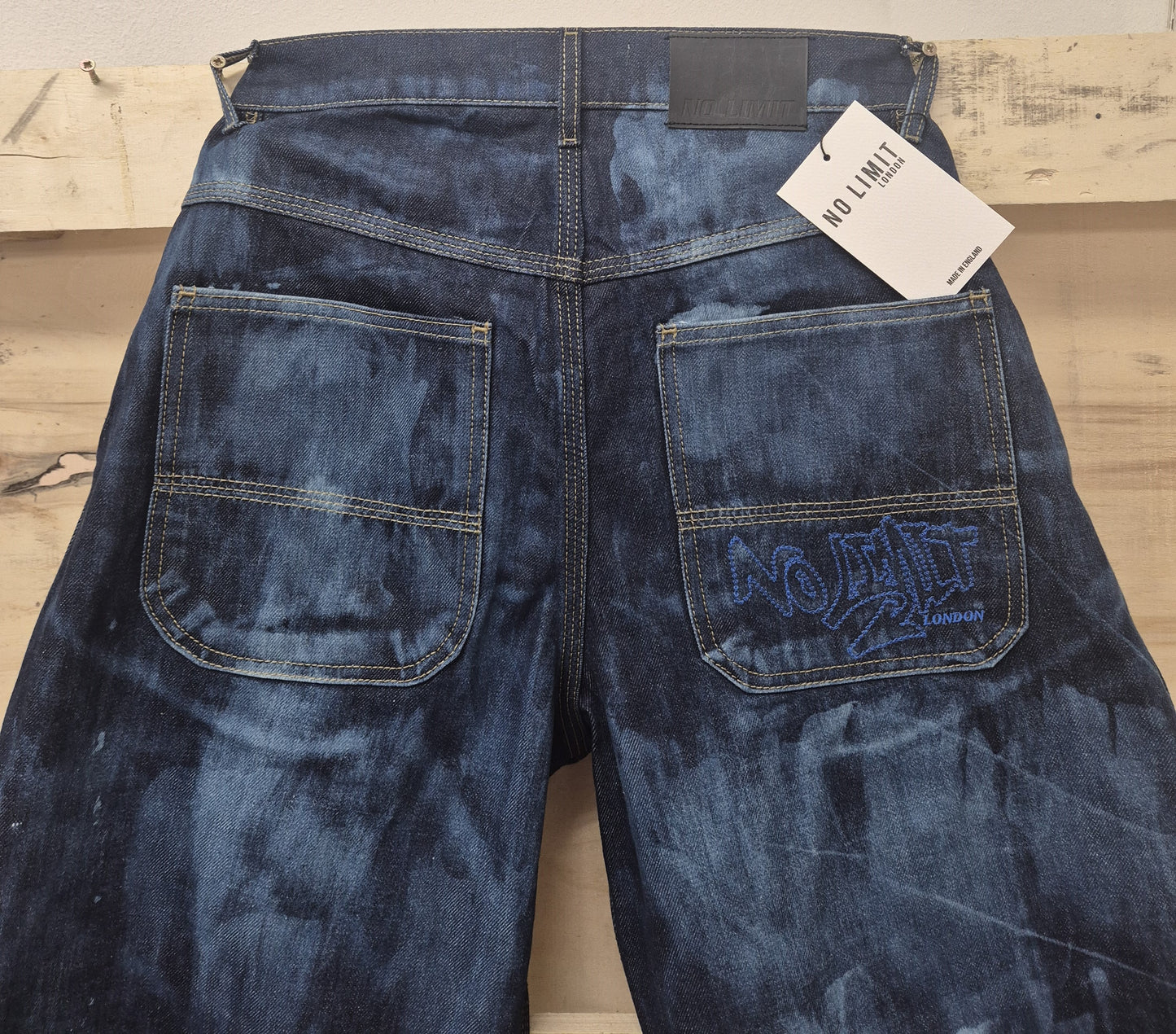 Men's Denim Shorts Bleached 3 Quarter Length No Limit London Logo - 128 S