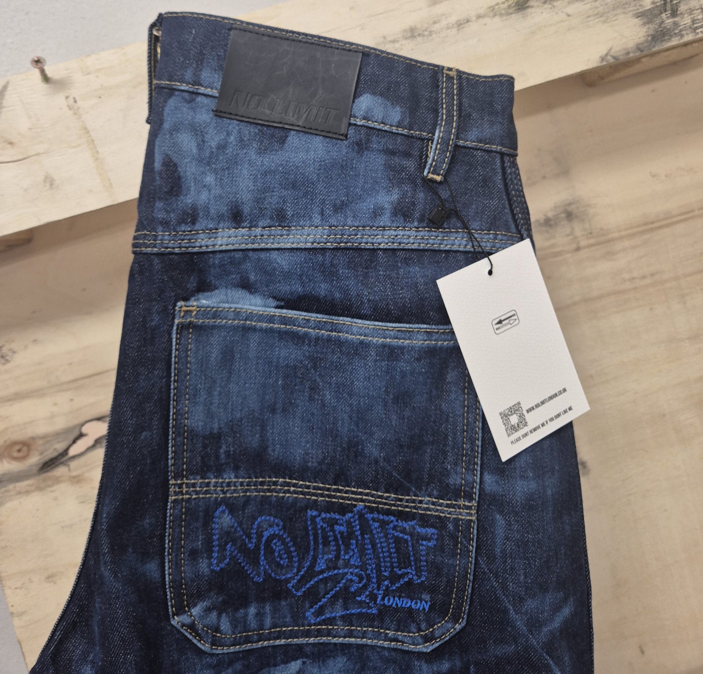 Men's Denim Shorts Bleached 3 Quarter Length No Limit London Logo - 128 S
