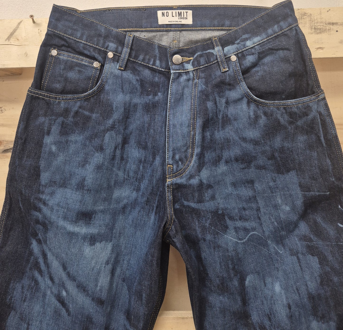 Men's Denim Shorts Bleached 3 Quarter Length No Limit London Logo - 128 S