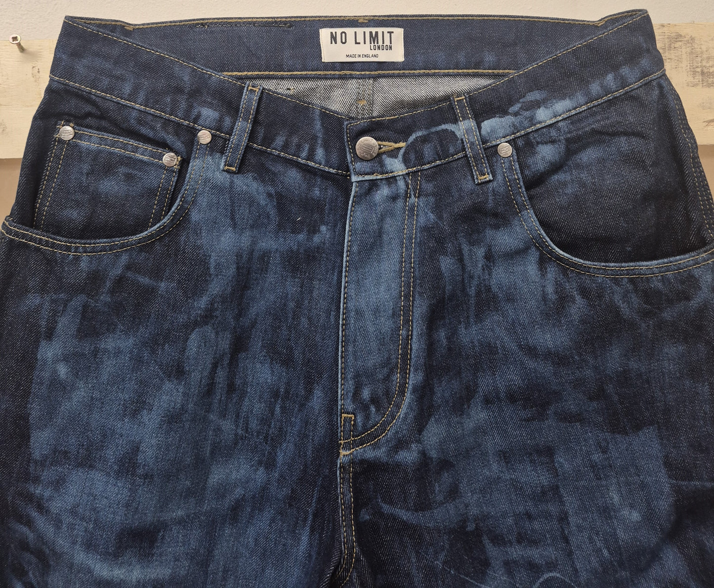 Men's Denim Shorts Bleached 3 Quarter Length No Limit London Logo - 128 S