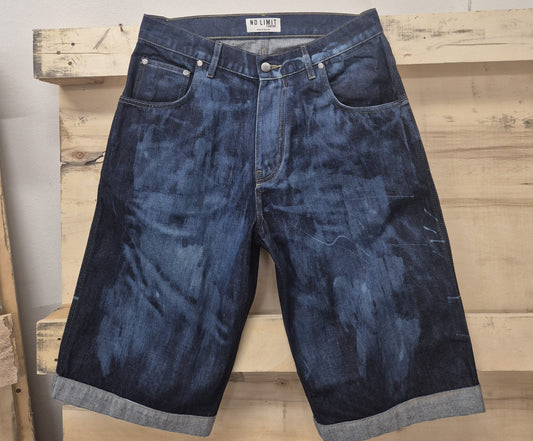 Men's Denim Shorts Bleached 3 Quarter Length No Limit London Logo  - 128 S