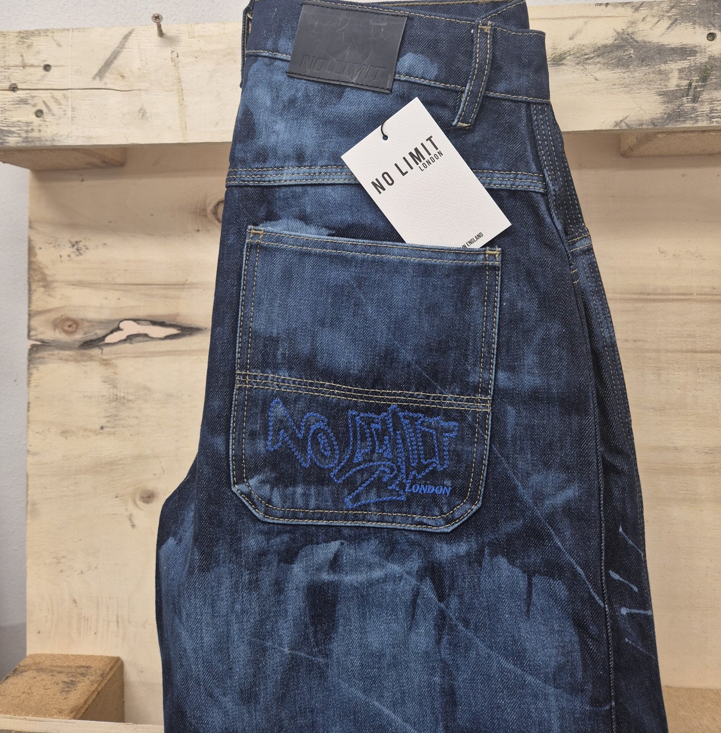 Men's Denim Shorts Bleached 3 Quarter Length No Limit London Logo - 128 S