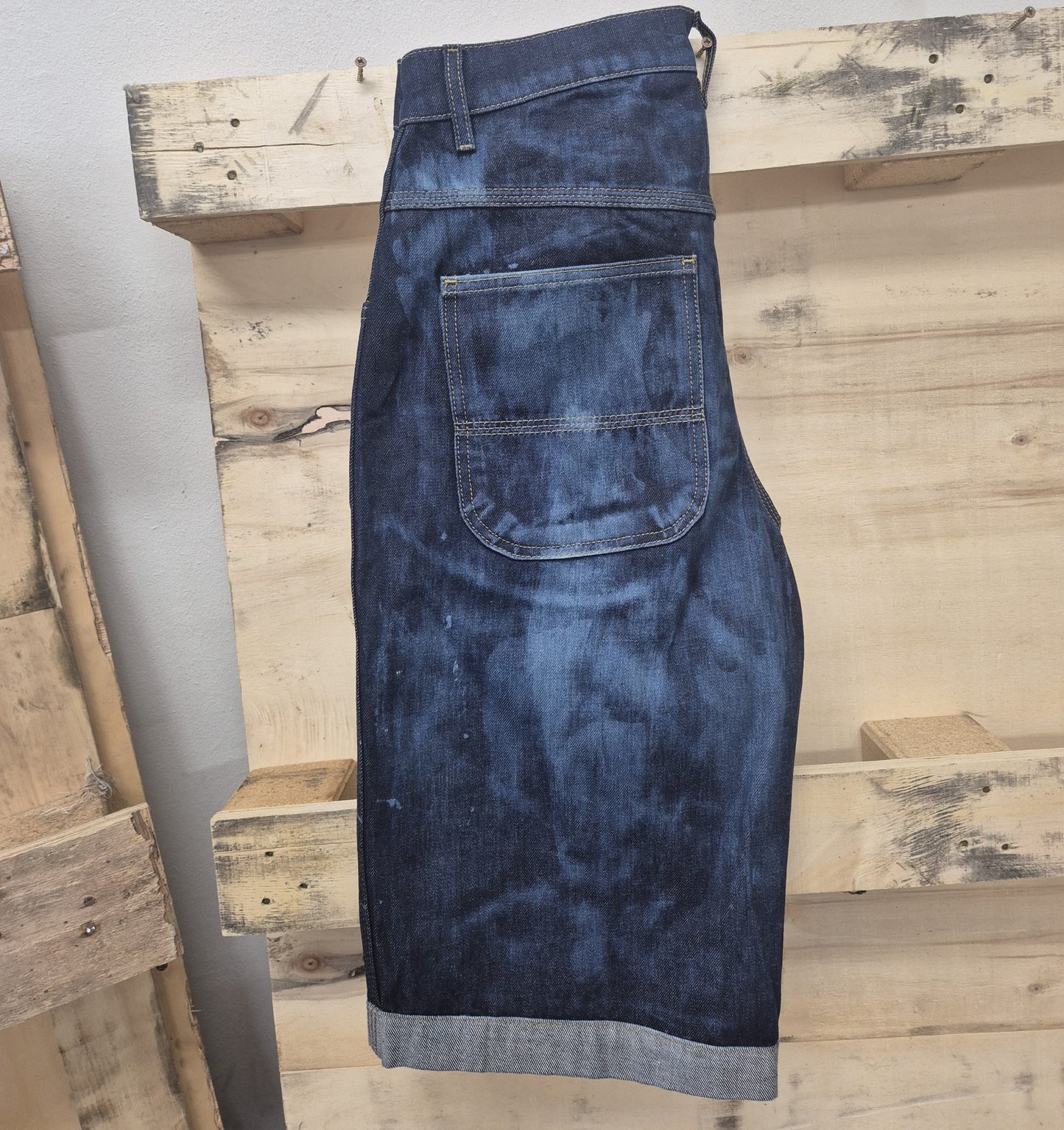Men's Denim Shorts Bleached 3 Quarter Length No Limit London Logo - 128 S