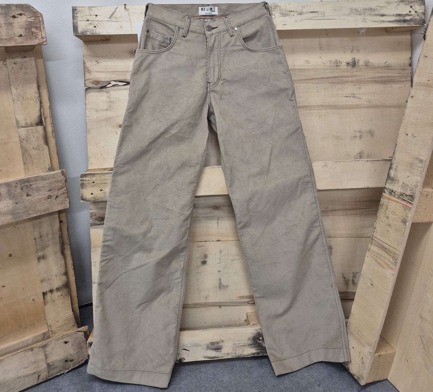 Men's Beige Baggy 24" Wide Leg Baggy Carpenter Cords Jeans No Limit London Embroidered logo - N128