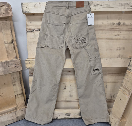 Men's Beige Baggy 24" Wide Leg Baggy Carpenter Cords Jeans No Limit London Embroidered logo - N128