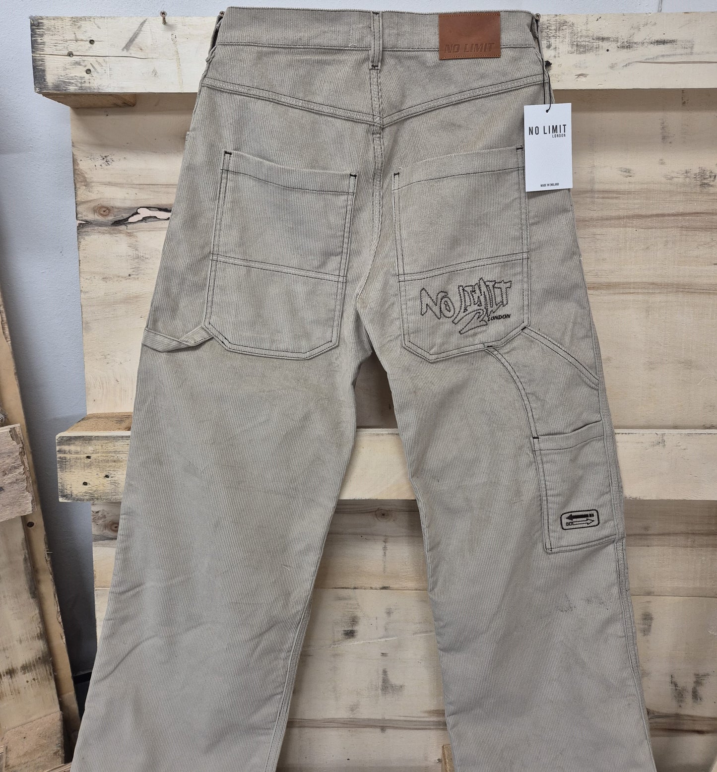 Men's Beige Baggy 24" Wide Leg Baggy Carpenter Cords Jeans No Limit London Embroidered logo - N128