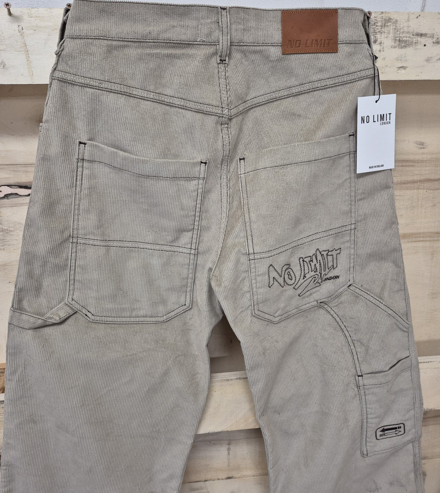 Men's Beige Baggy 24" Wide Leg Baggy Carpenter Cords Jeans No Limit London Embroidered logo - N128