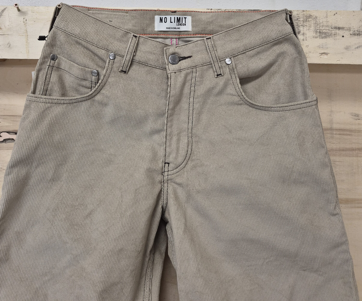 Men's Beige Baggy 24" Wide Leg Baggy Carpenter Cords Jeans No Limit London Embroidered logo - N128