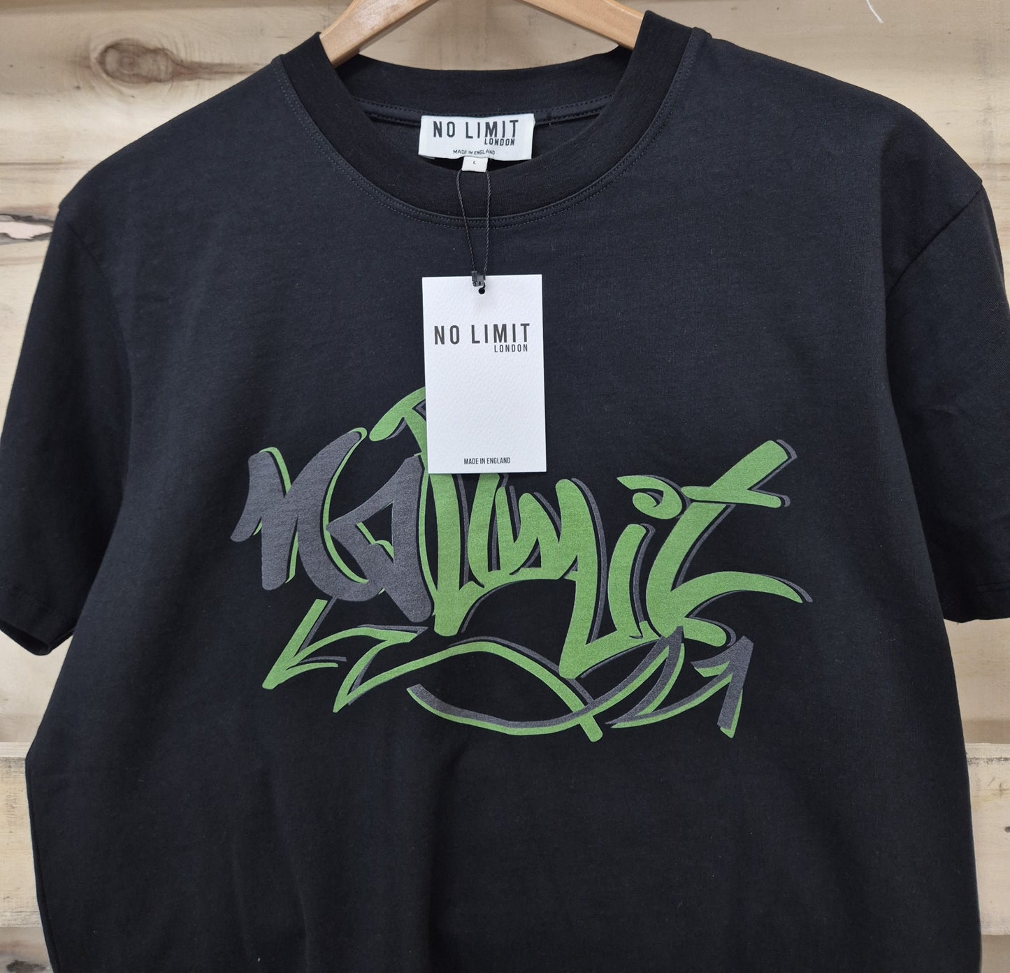 Men's Black Crew Neck Muscle T-shirt Green No Limit Graffiti Logo