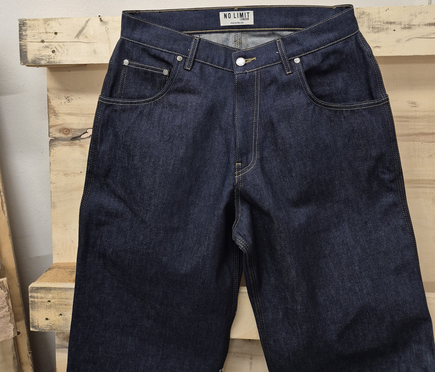 Mens Blue Baggy 24" Wide Leg Denim Blue No Limit Graffiti Logo Jeans - 128 No Limit London