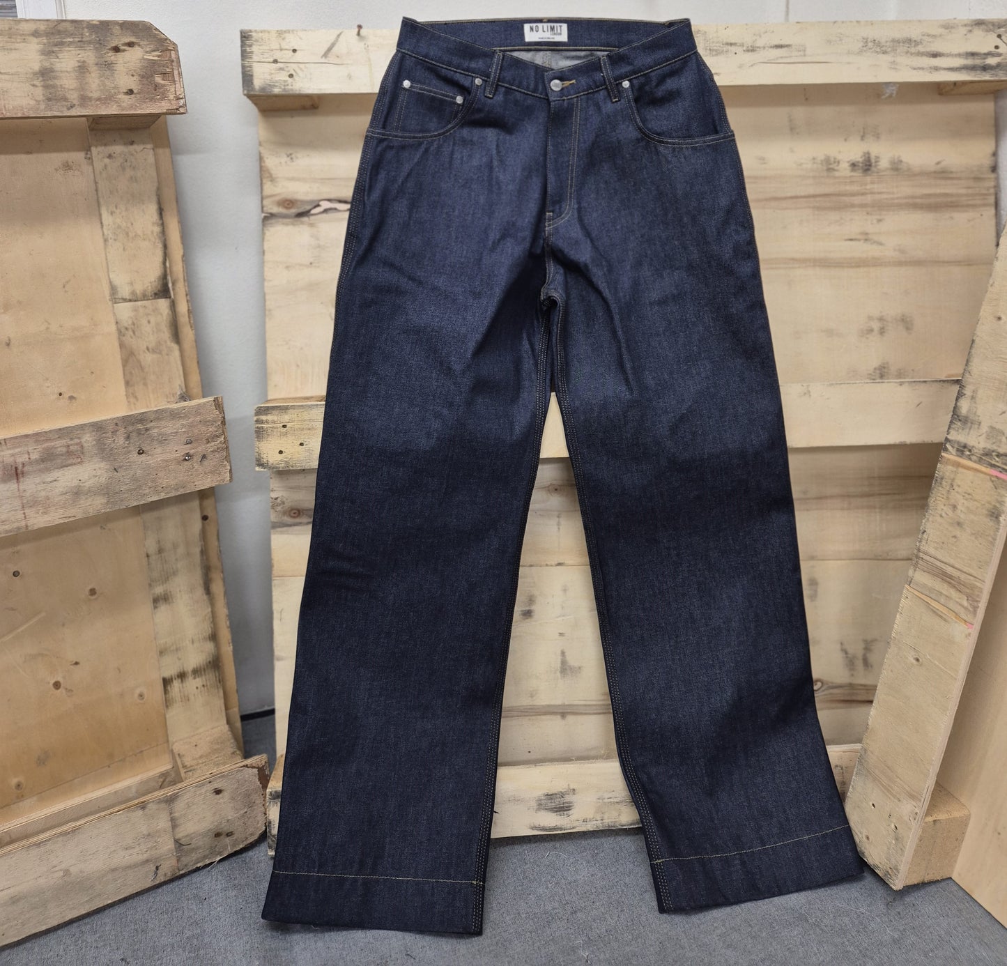 Mens Blue Baggy 24" Wide Leg Denim Blue No Limit Graffiti Logo Jeans - 128 No Limit London