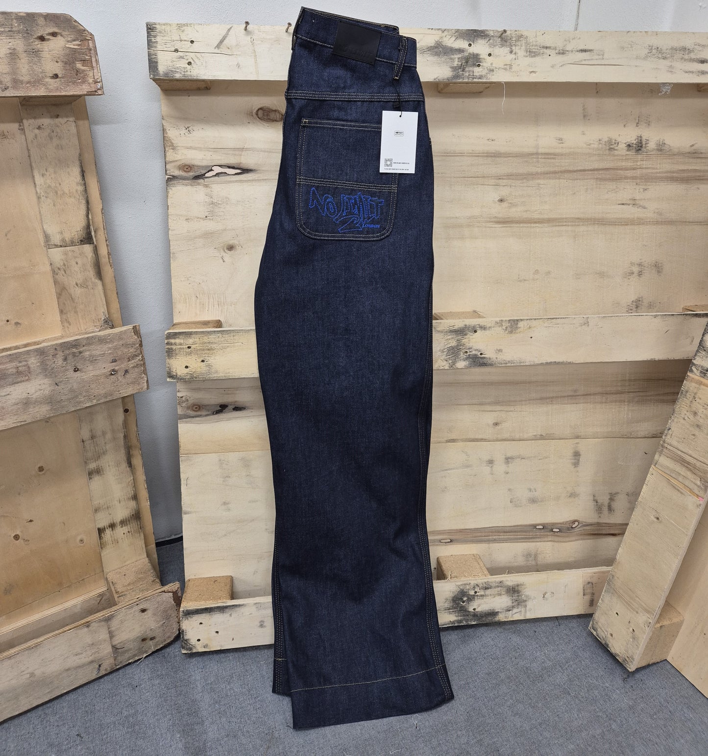 Mens Blue Baggy 24" Wide Leg Denim Blue No Limit Graffiti Logo Jeans - 128 No Limit London