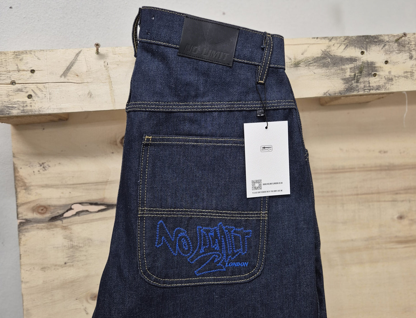 Mens Blue Baggy 24" Wide Leg Denim Blue No Limit Graffiti Logo Jeans - 128 No Limit London
