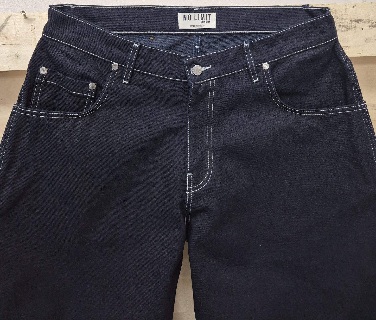 Men's Blue Baggy jeans 24" Wide Leg Denim Jeans White Chain Embroidery - 128