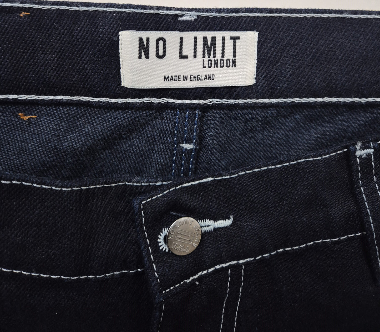 Men's Blue Baggy jeans 24" Wide Leg Denim Jeans White Chain Embroidery - 128
