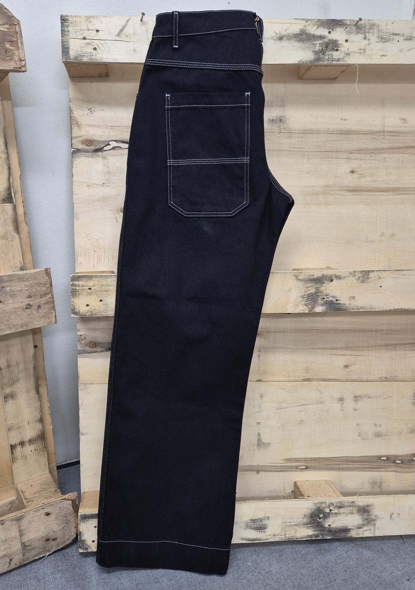Men's Blue Baggy jeans 24" Wide Leg Denim Jeans White Chain Embroidery - 128