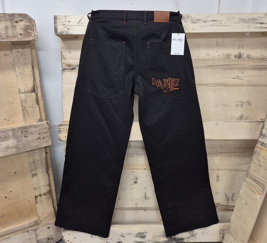 men's Dark Brown No Limit London Leg Embroidery Wide Leg Baggy Jeans 104