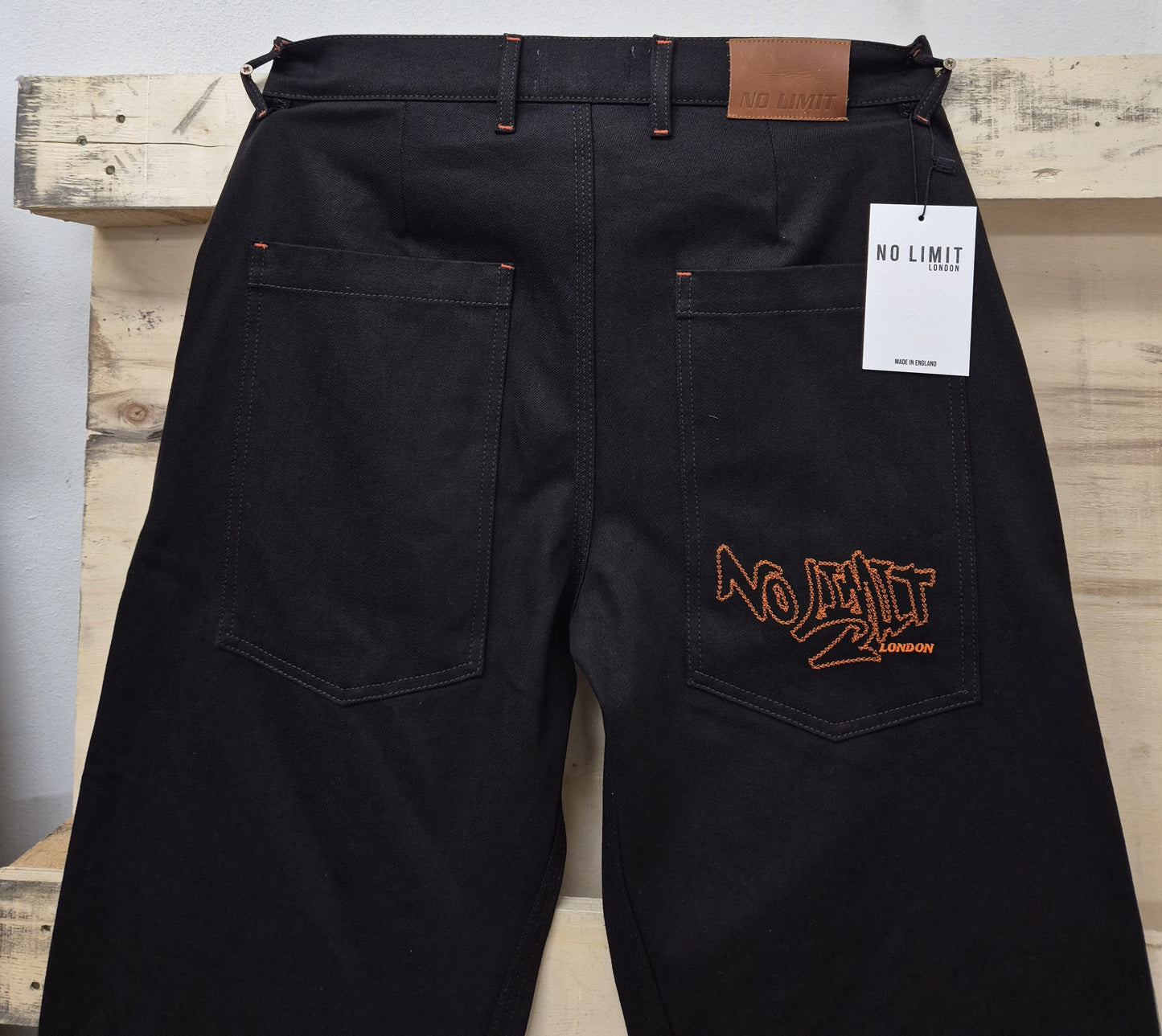Dark Chocolate Brown Outline Logo Leg Embroidery Straight Cut Jeans