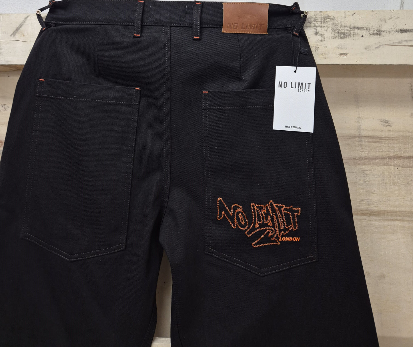 Dark Chocolate Brown Outline Logo Leg Embroidery Straight Cut Jeans