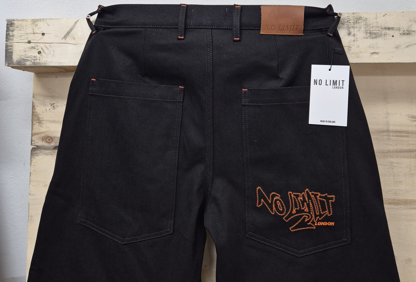 Dark Chocolate Brown Outline Logo Leg Embroidery Straight Cut Jeans