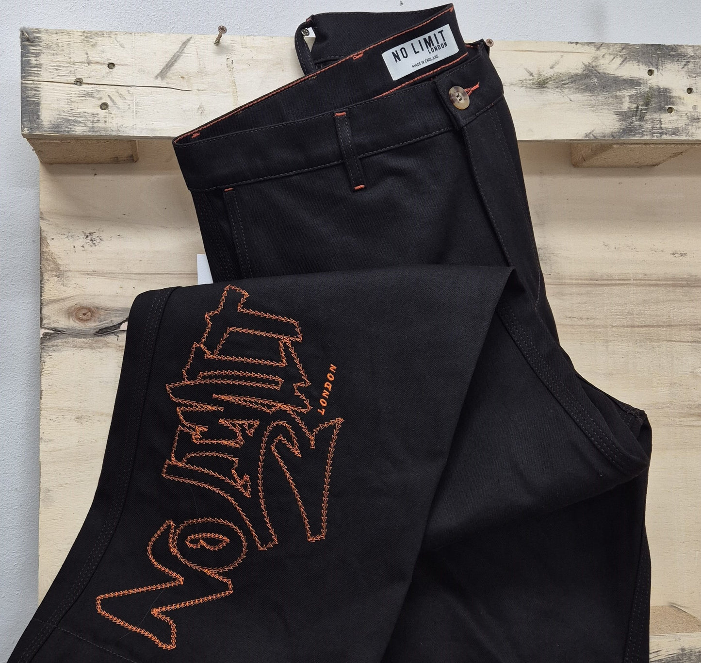 Dark Chocolate Brown Outline Logo Leg Embroidery Straight Cut Jeans