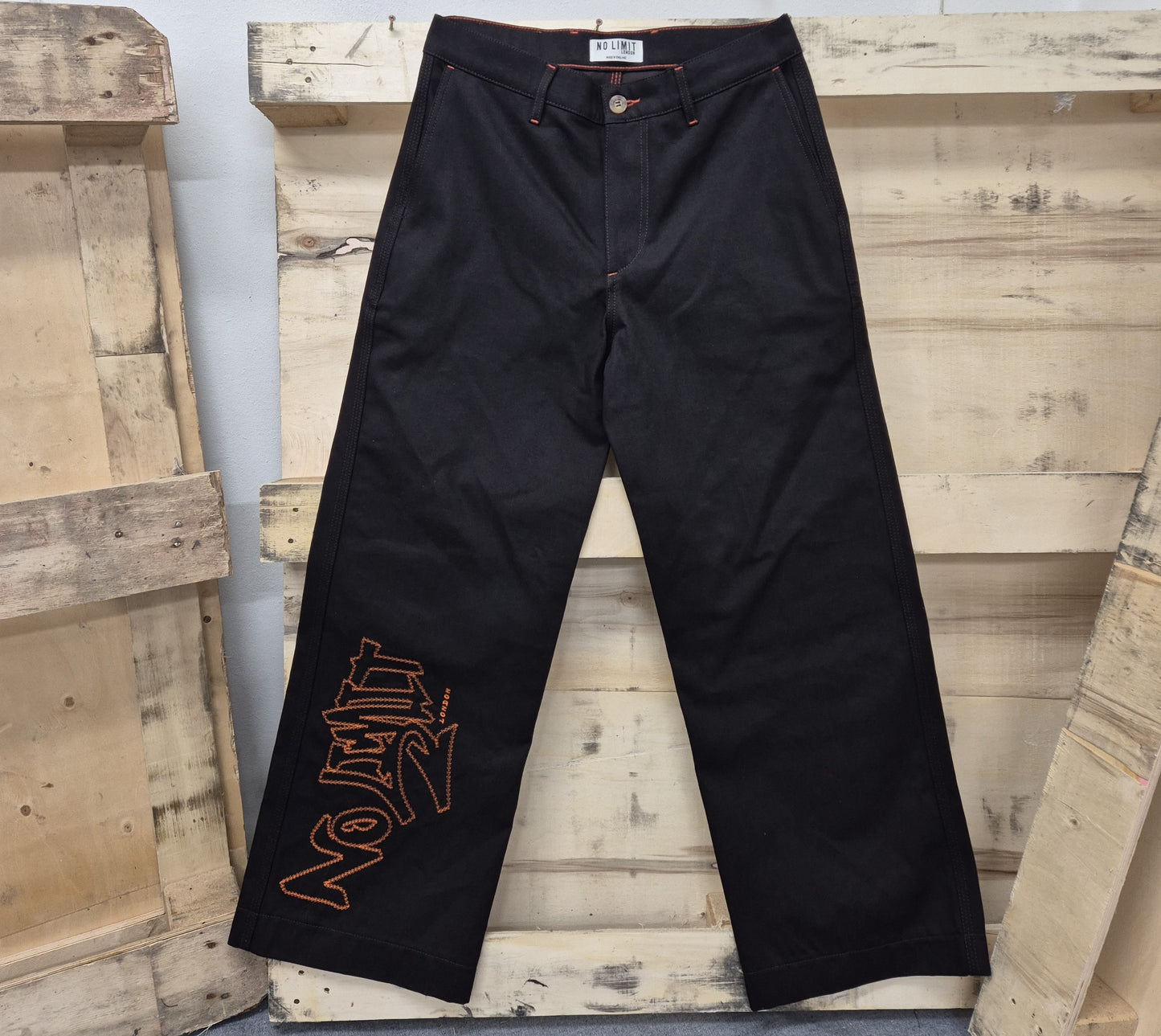 Dark Chocolate Brown Outline Logo Leg Embroidery Straight Cut Jeans