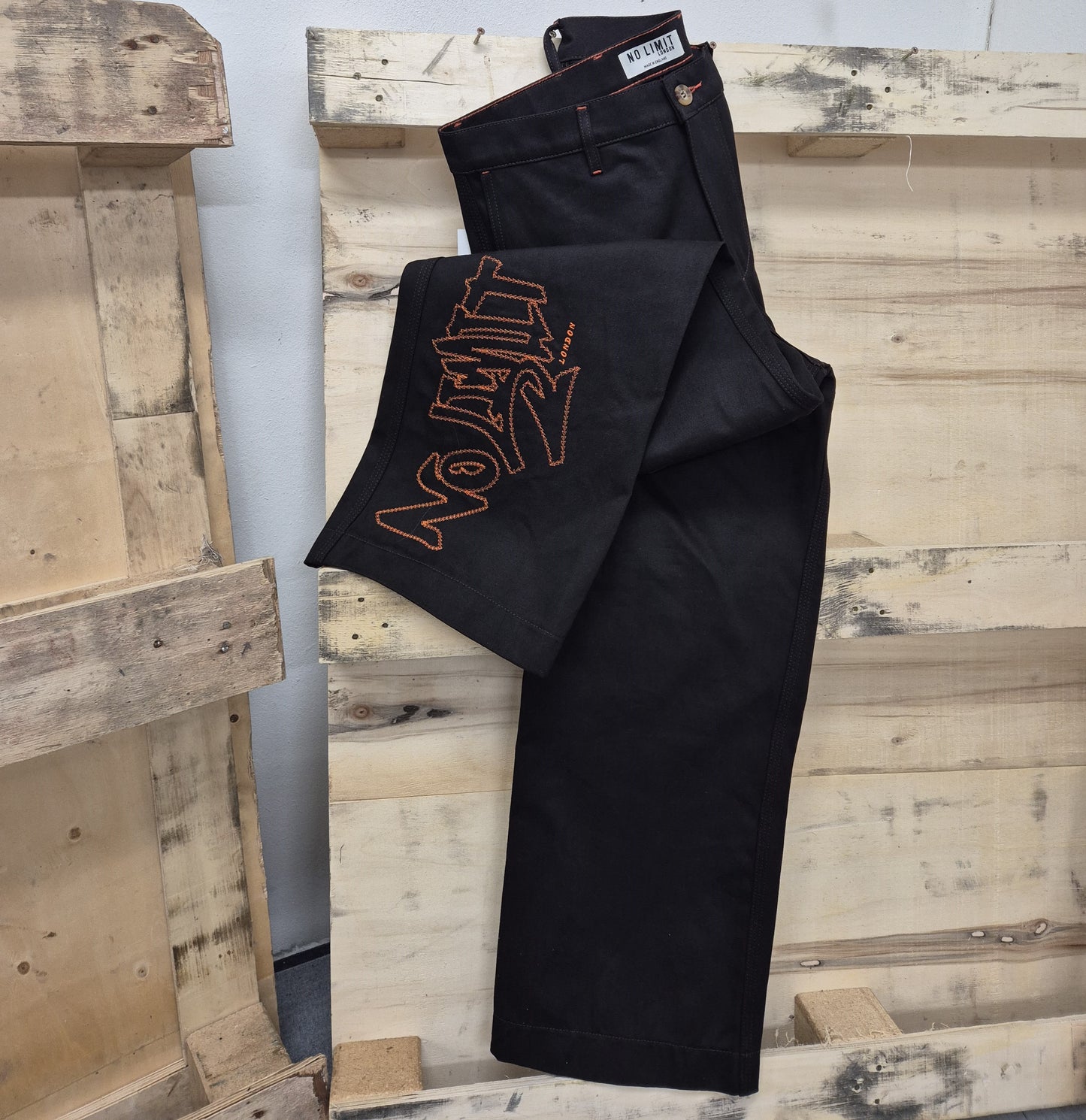 Dark Chocolate Brown Outline Logo Leg Embroidery Straight Cut Jeans