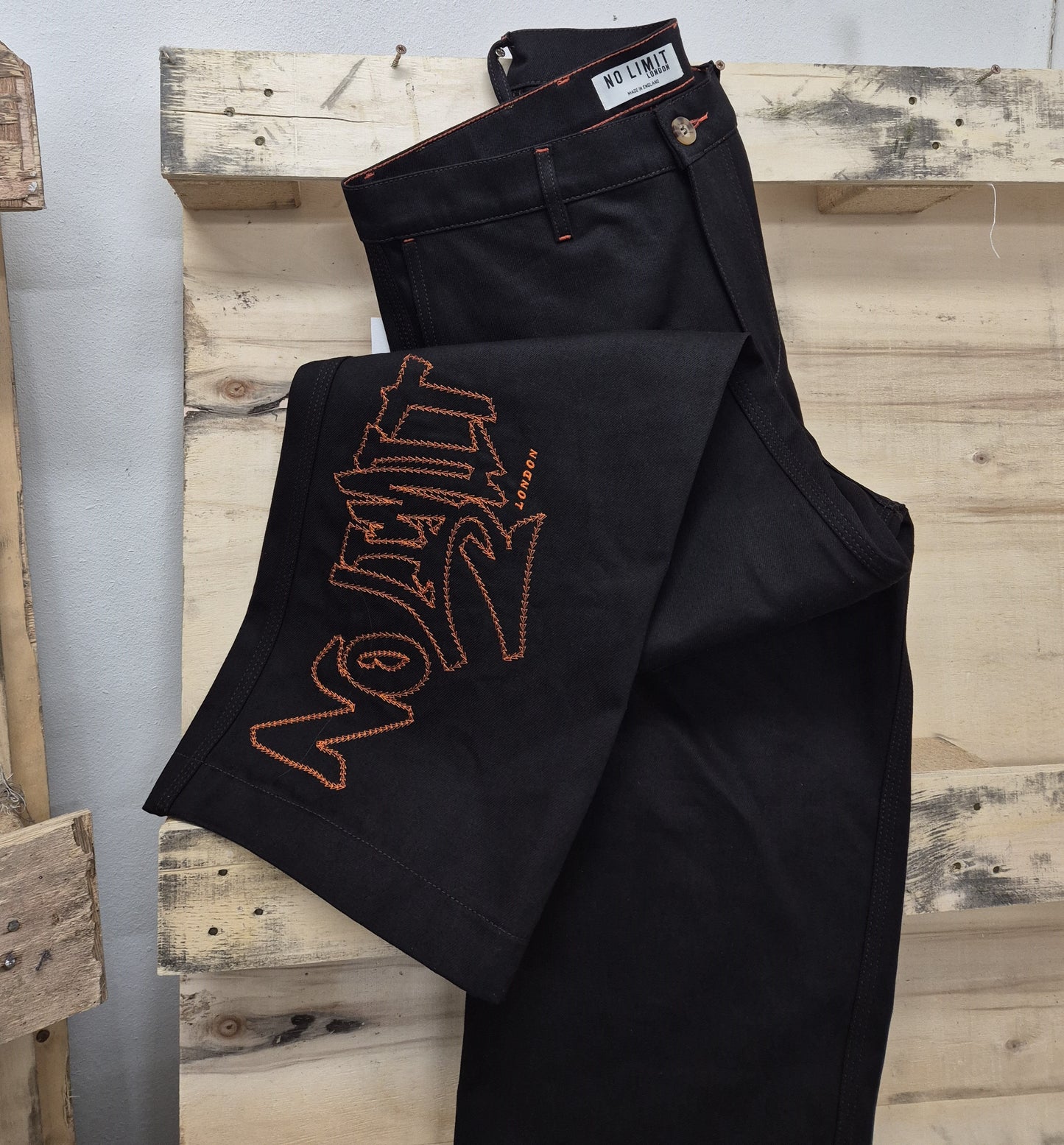 Dark Chocolate Brown Outline Logo Leg Embroidery Straight Cut Jeans