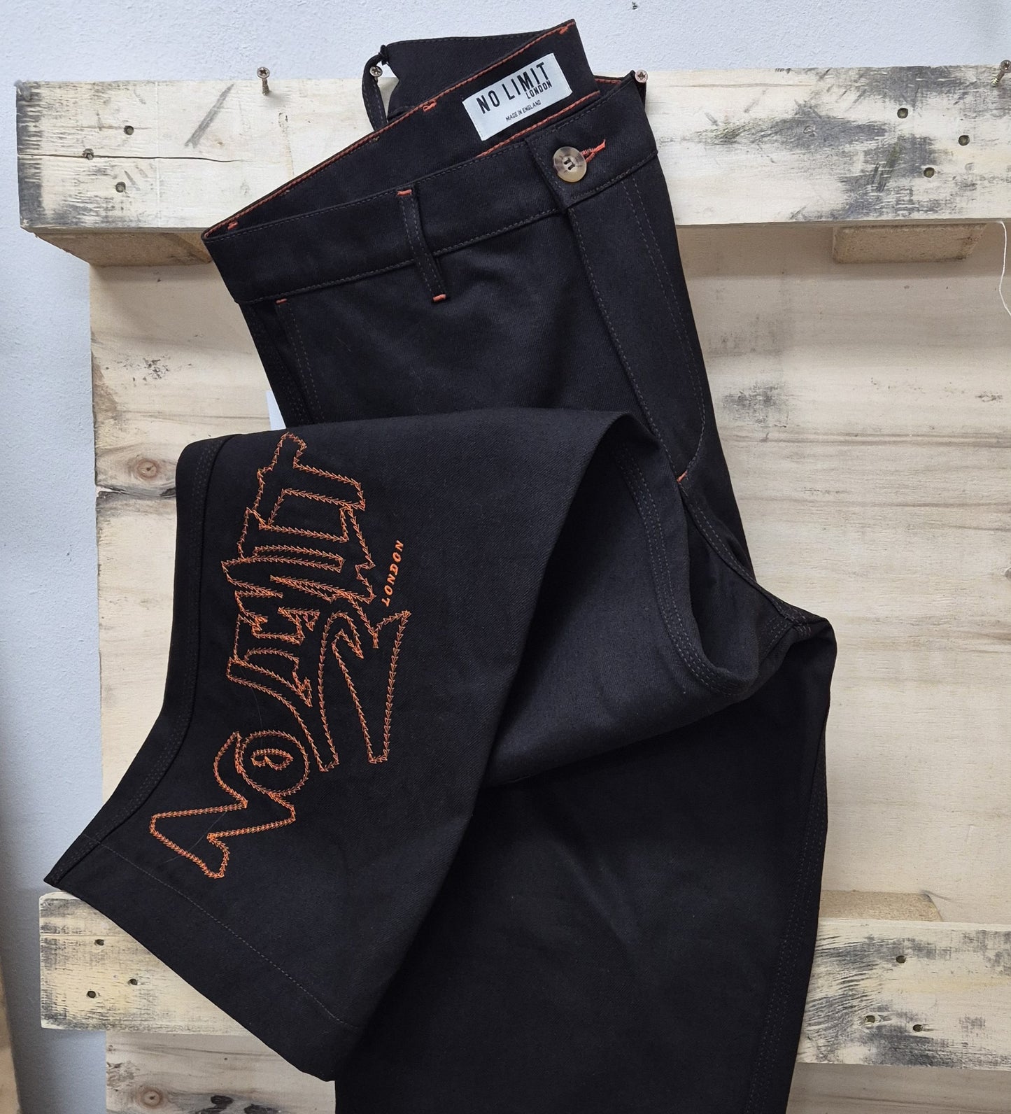 Dark Chocolate Brown Outline Logo Leg Embroidery Straight Cut Jeans