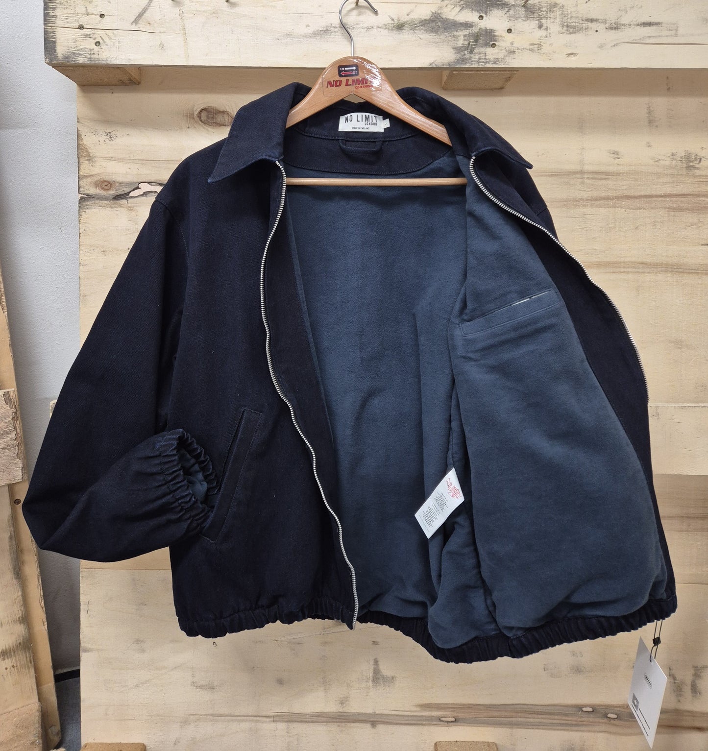 Men's Navy Blue Recycled Heavy Denim Blouson Bomber Fully Moleskin lined Jacket