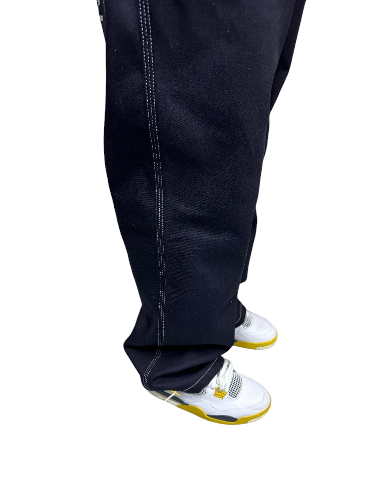 Men's Blue Baggy jeans 24" Wide Leg Denim Jeans White Chain Embroidery - 128