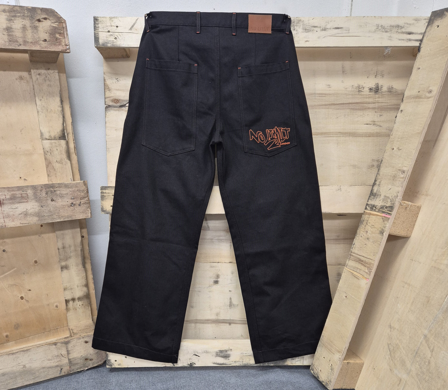 Dark Chocolate Brown Outline Logo Leg Embroidery Straight Cut Jeans