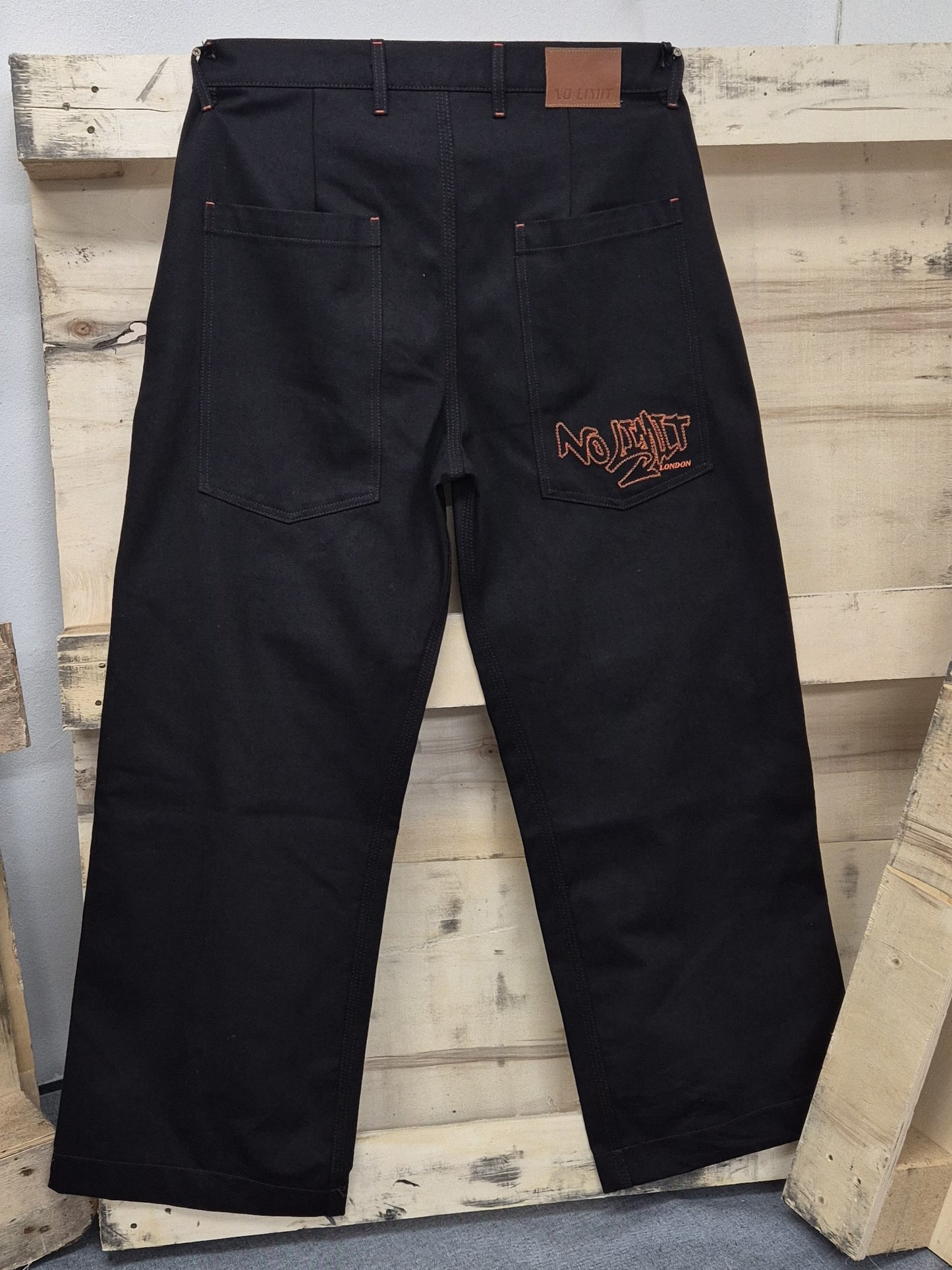 Dark Chocolate Brown Outline Logo Leg Embroidery Straight Cut Jeans