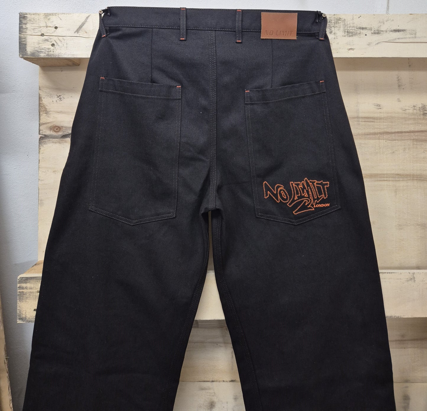 Dark Chocolate Brown Outline Logo Leg Embroidery Straight Cut Jeans
