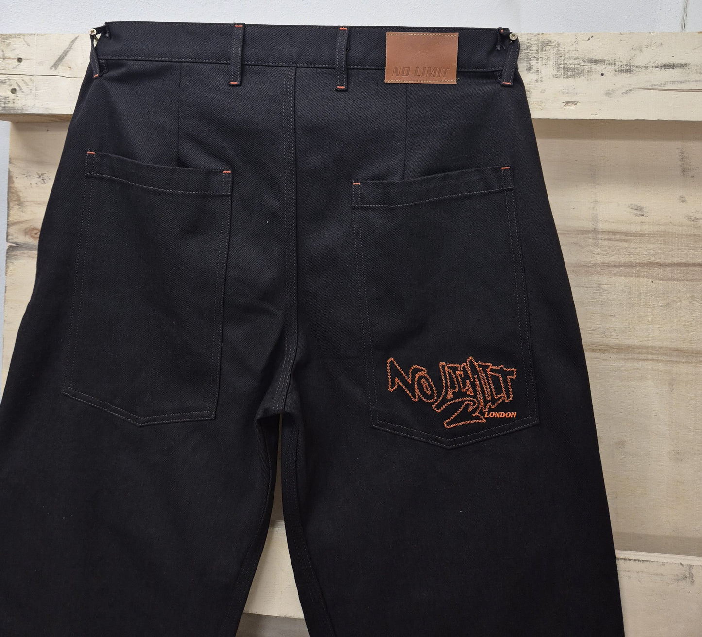 Dark Chocolate Brown Outline Logo Leg Embroidery Straight Cut Jeans