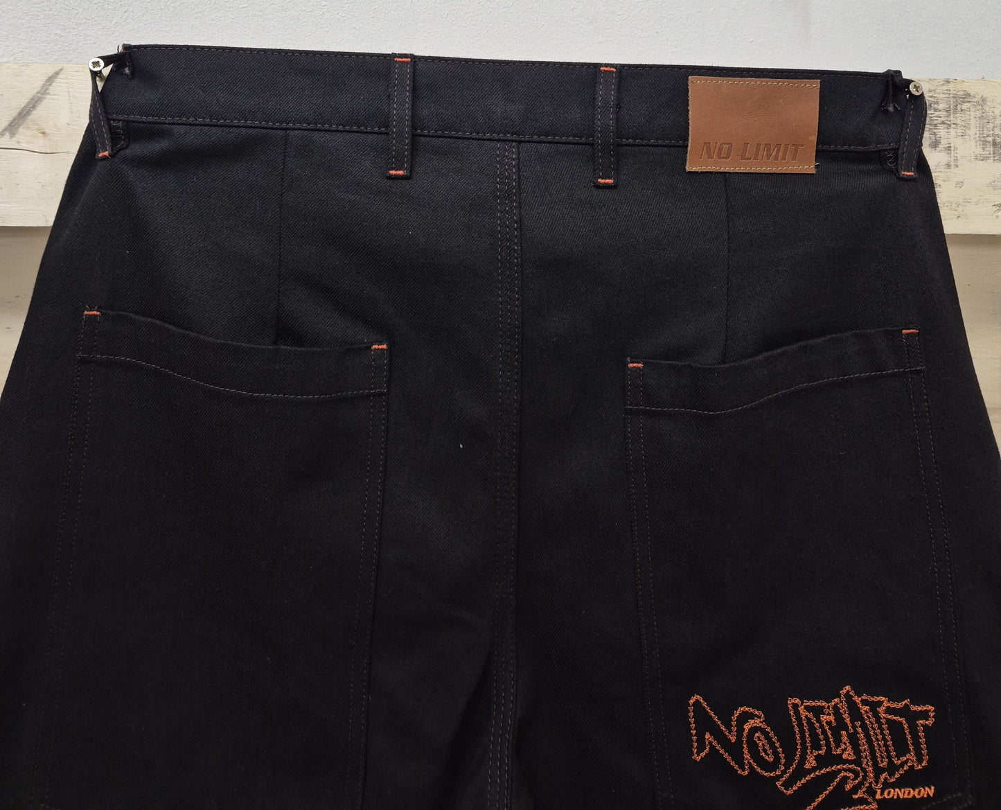 Dark Chocolate Brown Outline Logo Leg Embroidery Straight Cut Jeans