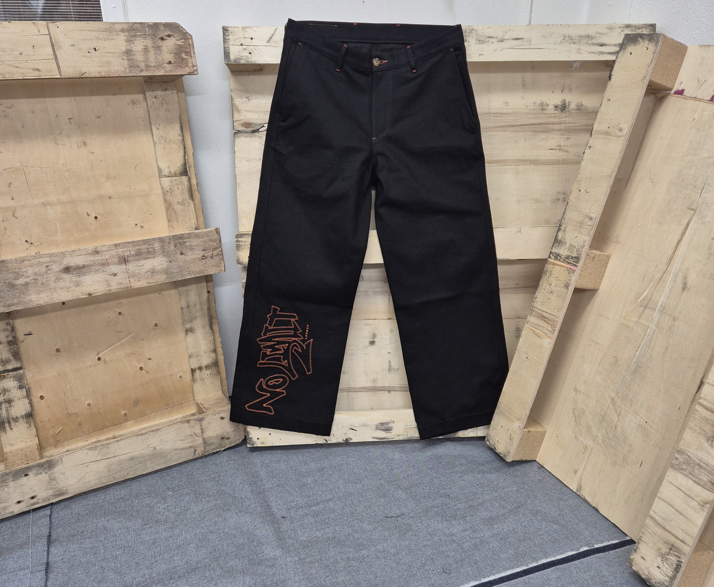 Dark Chocolate Brown Outline Logo Leg Embroidery Straight Cut Jeans