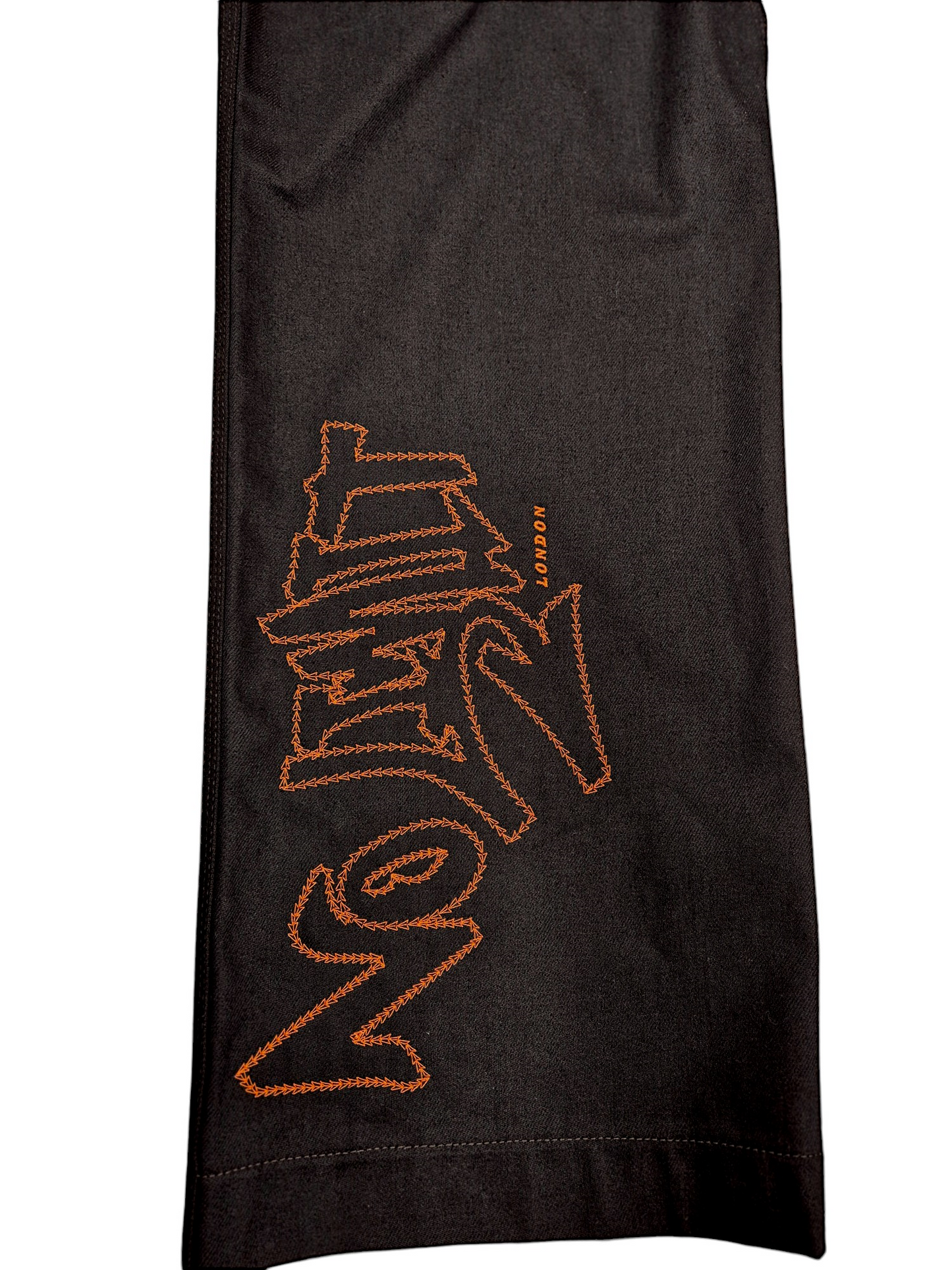 Dark Chocolate Brown Outline Logo Leg Embroidery Straight Cut Jeans