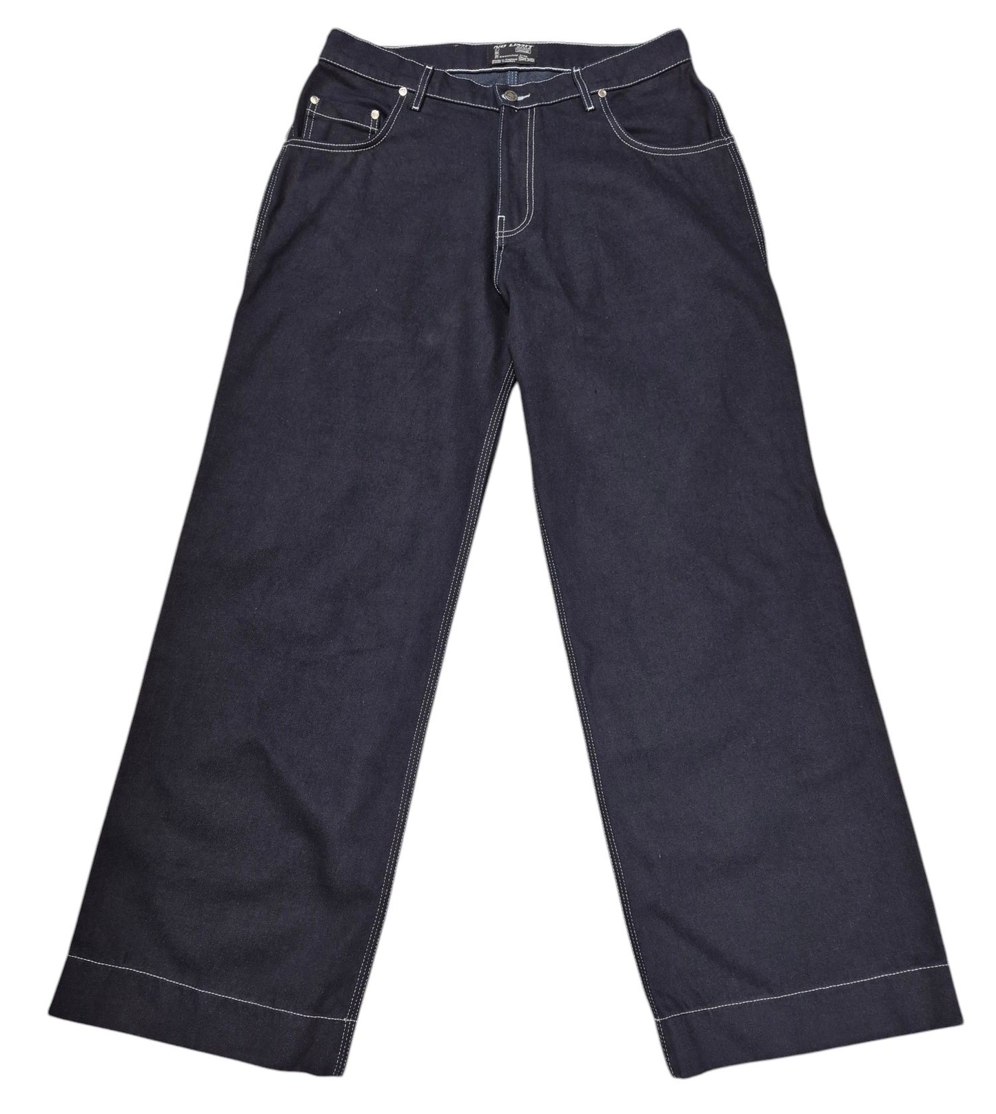 Blue Baggy 24" Wide Leg Denim Jeans White Chain Embroidery - 128