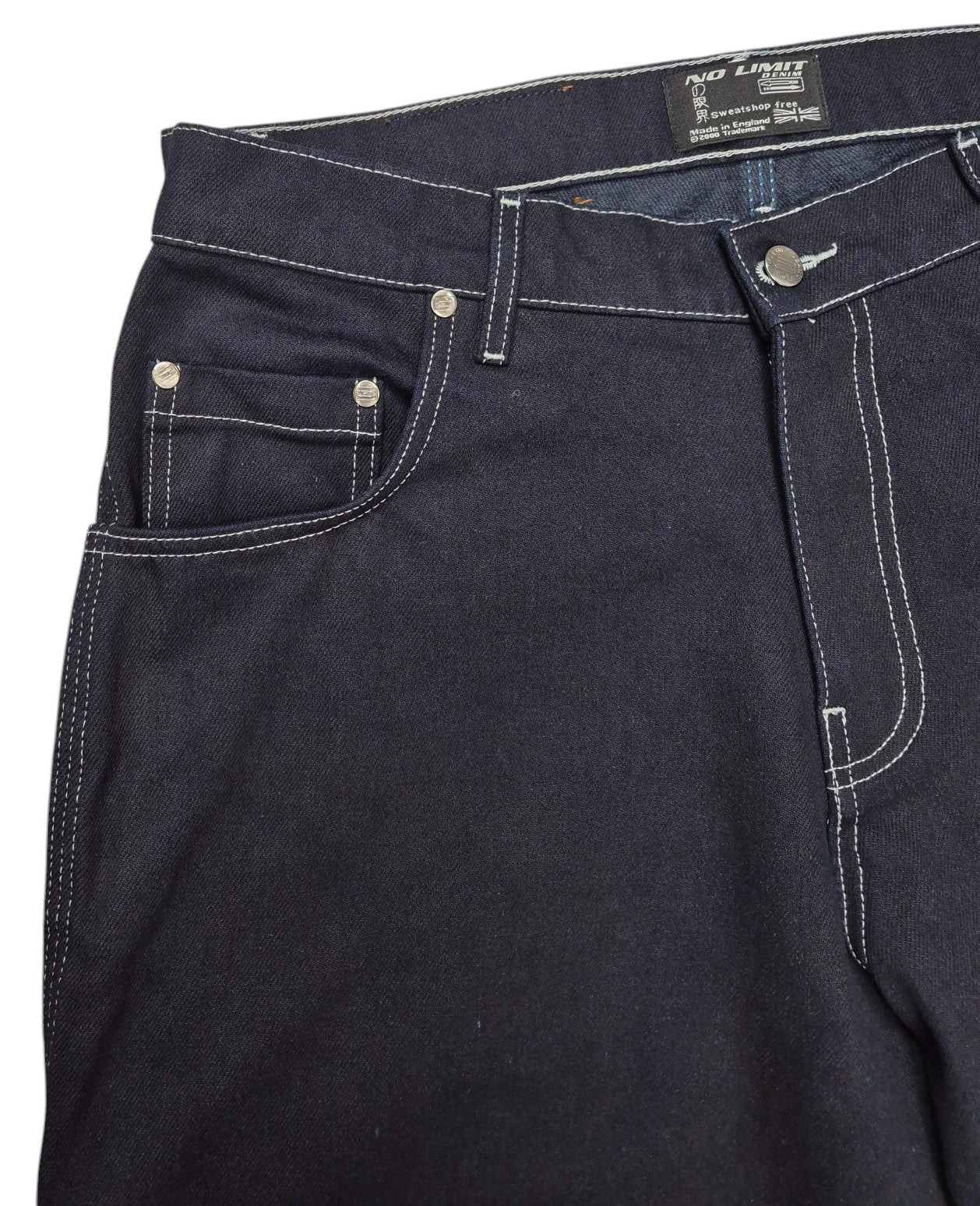 Blue Baggy 24" Wide Leg Denim Jeans White Chain Embroidery - 128