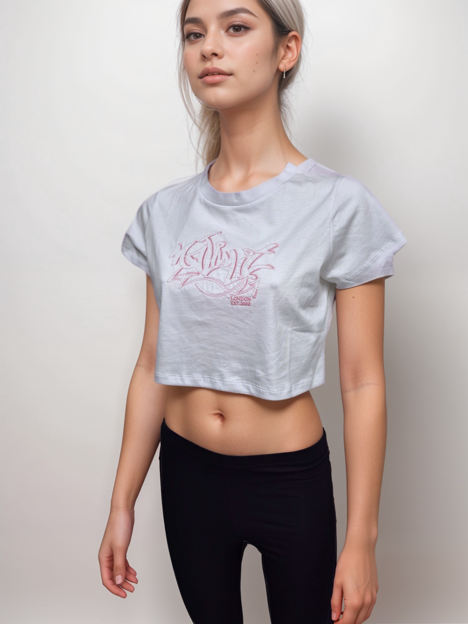 No Limit London White Cropped Sporty Tees woman's Girls Baby Baby pink