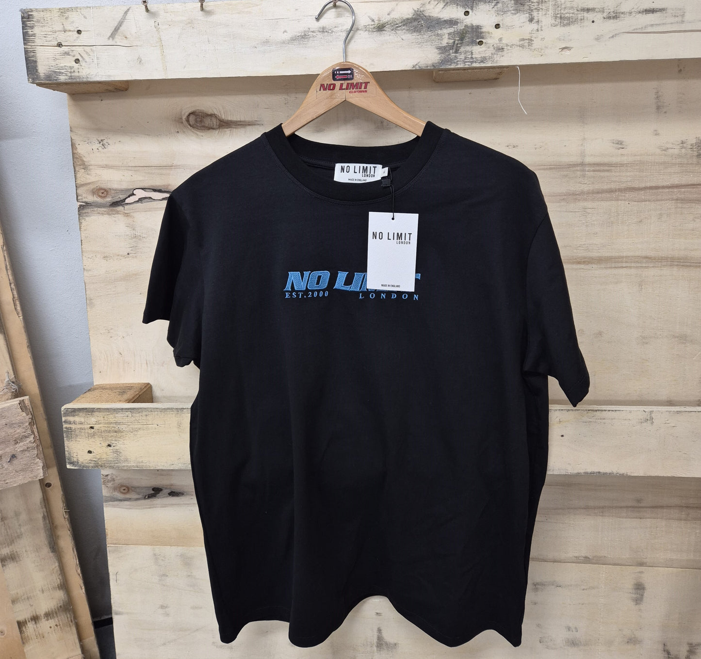 Black Crew Neck Tshirt No Limit Blue Essential Sport Logo tees