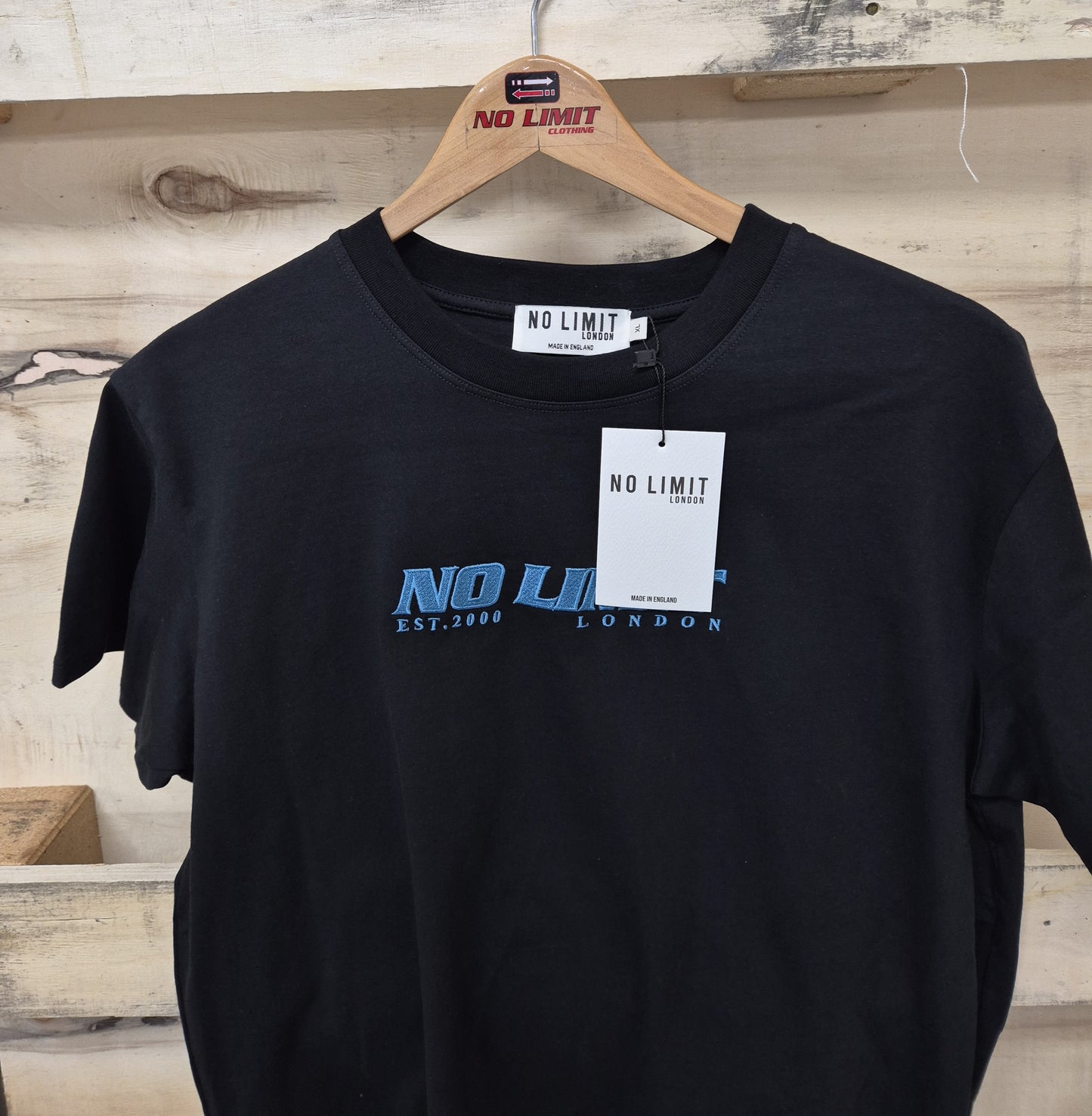 Black Crew Neck Tshirt No Limit Blue Essential Sport Logo tees