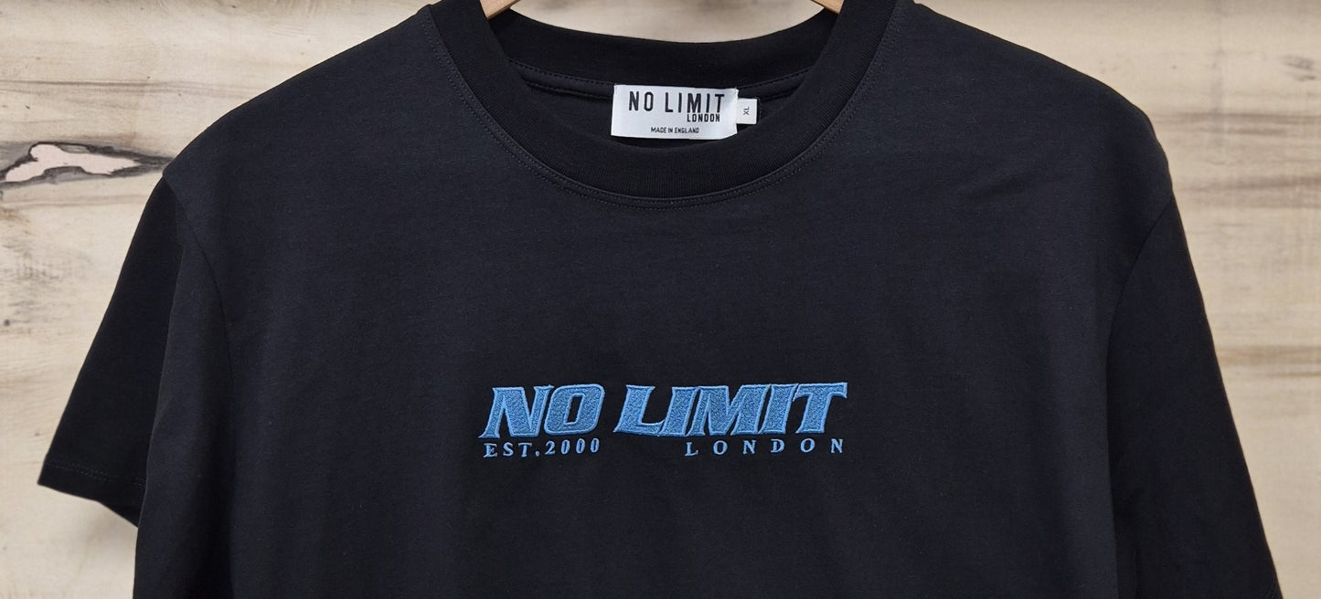 Black Crew Neck Tshirt No Limit Blue Essential Sport Logo tees