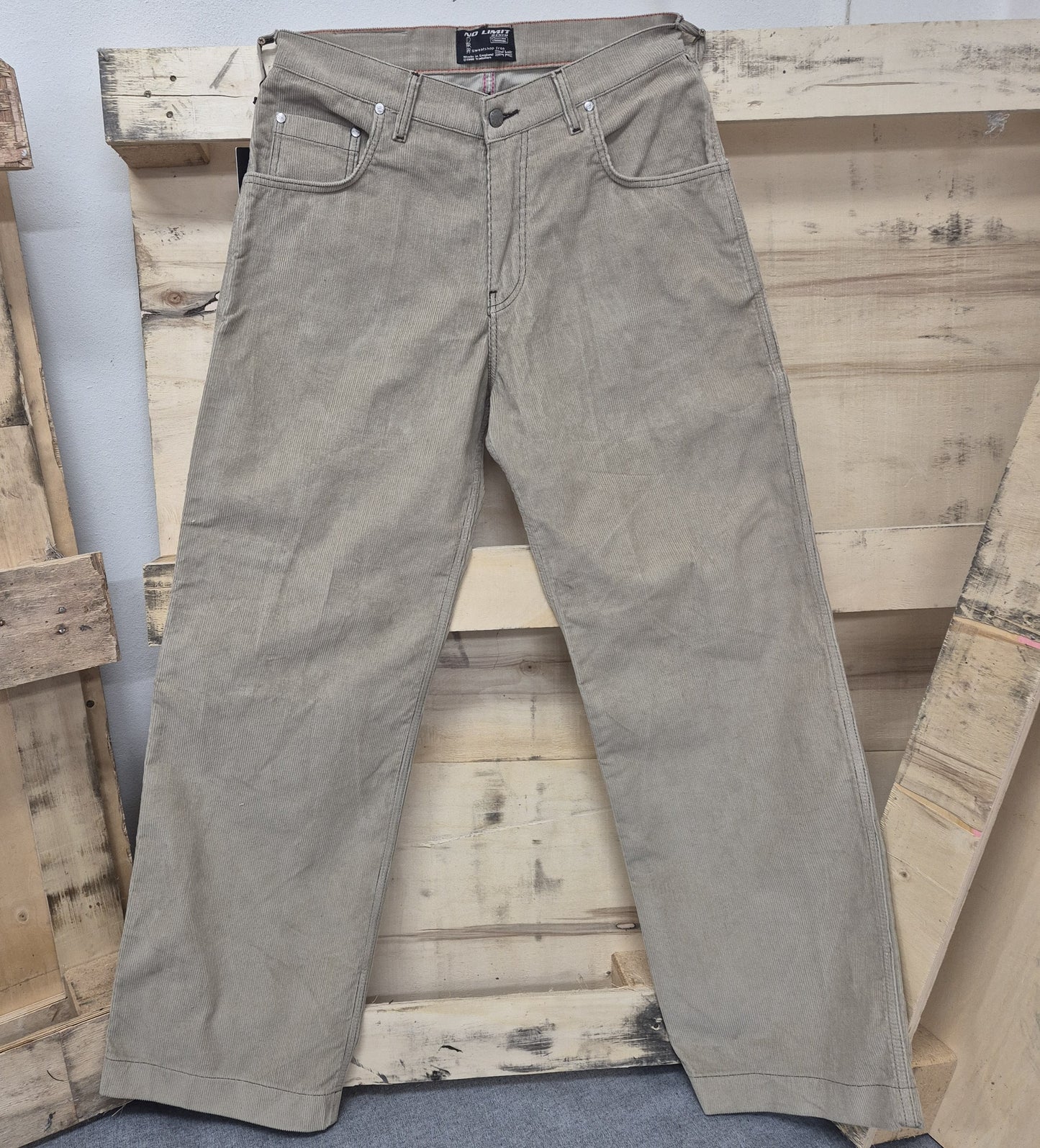 Men's Beige Baggy 24" Wide Leg Baggy Carpenter Cords Jeans No Limit London Embroidered logo - N128