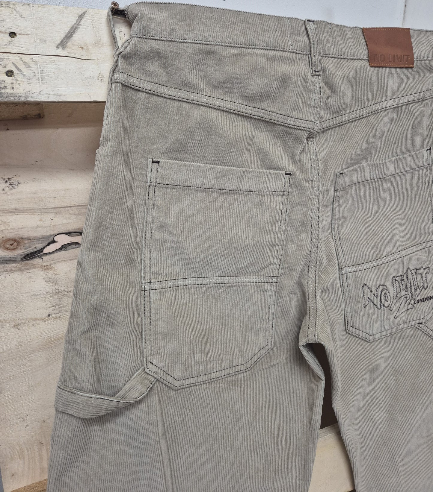 Men's Beige Baggy 24" Wide Leg Baggy Carpenter Cords Jeans No Limit London Embroidered logo - N128